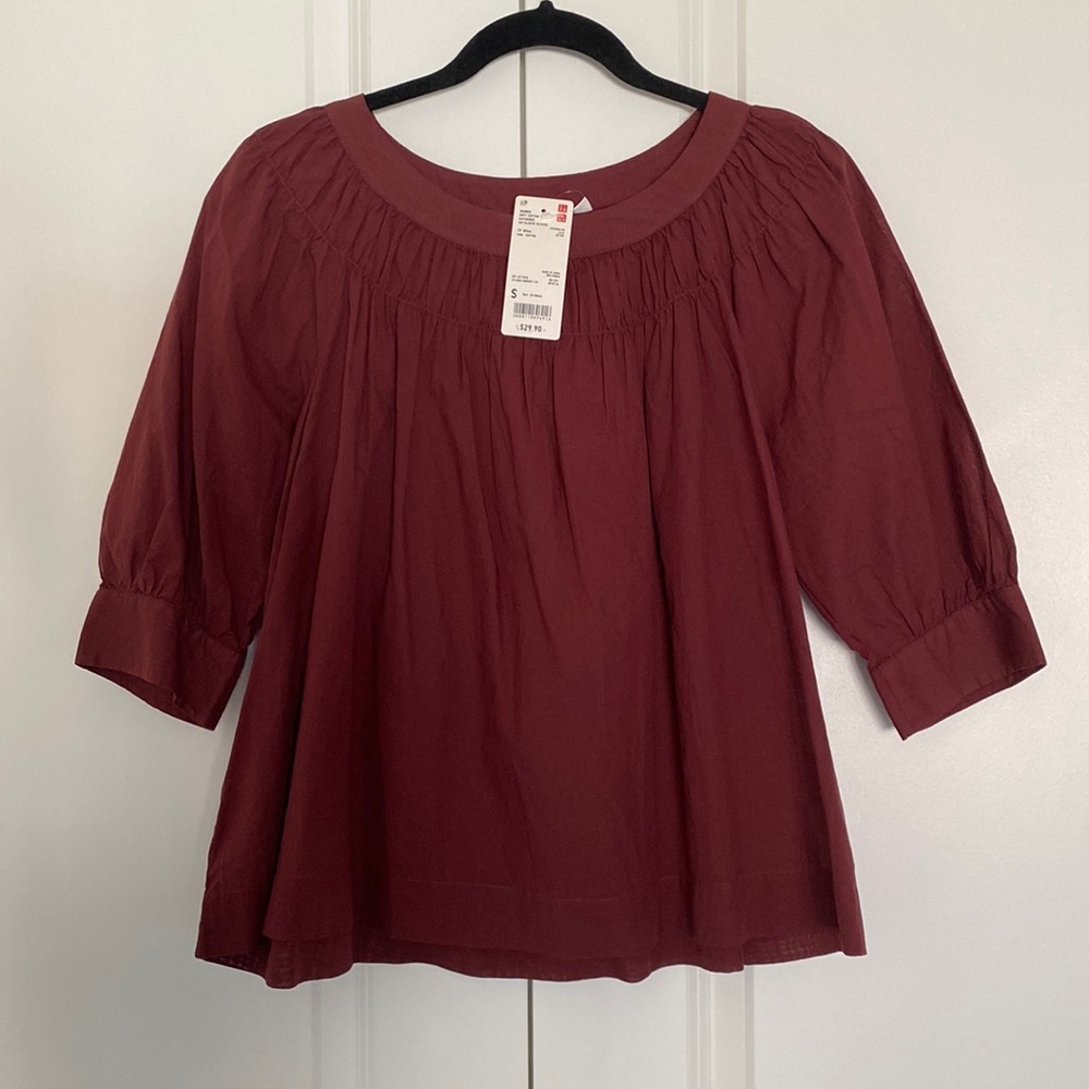 Uniqlo 100% Cotton Smocked Blouse